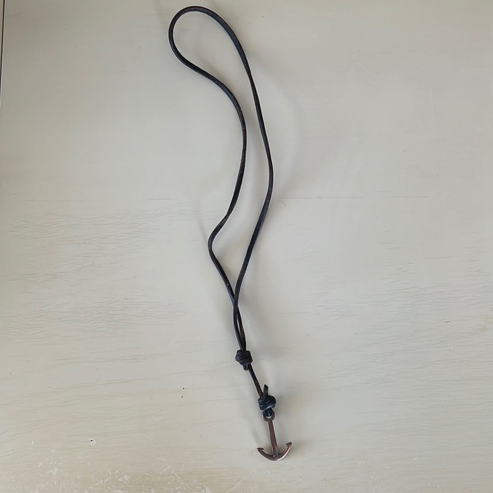 Adjustable Leather Lariat Solid Copper Anchor Charm Necklace